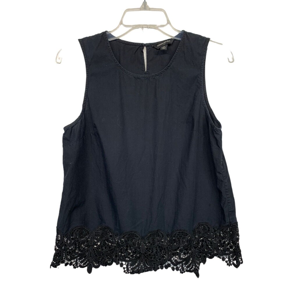 Banana Republic Womens size M Petite Black Crocheted Hem Cotton Top Y2K Vtg